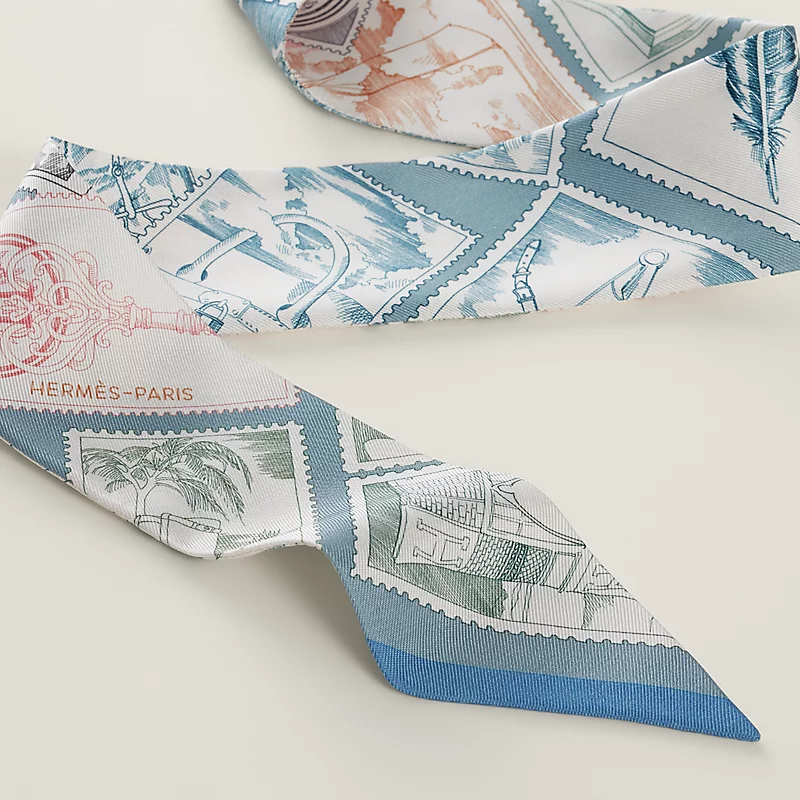 HERMES Le Philateliste du Faubourg Twilly bleu moyen / blanc / rose