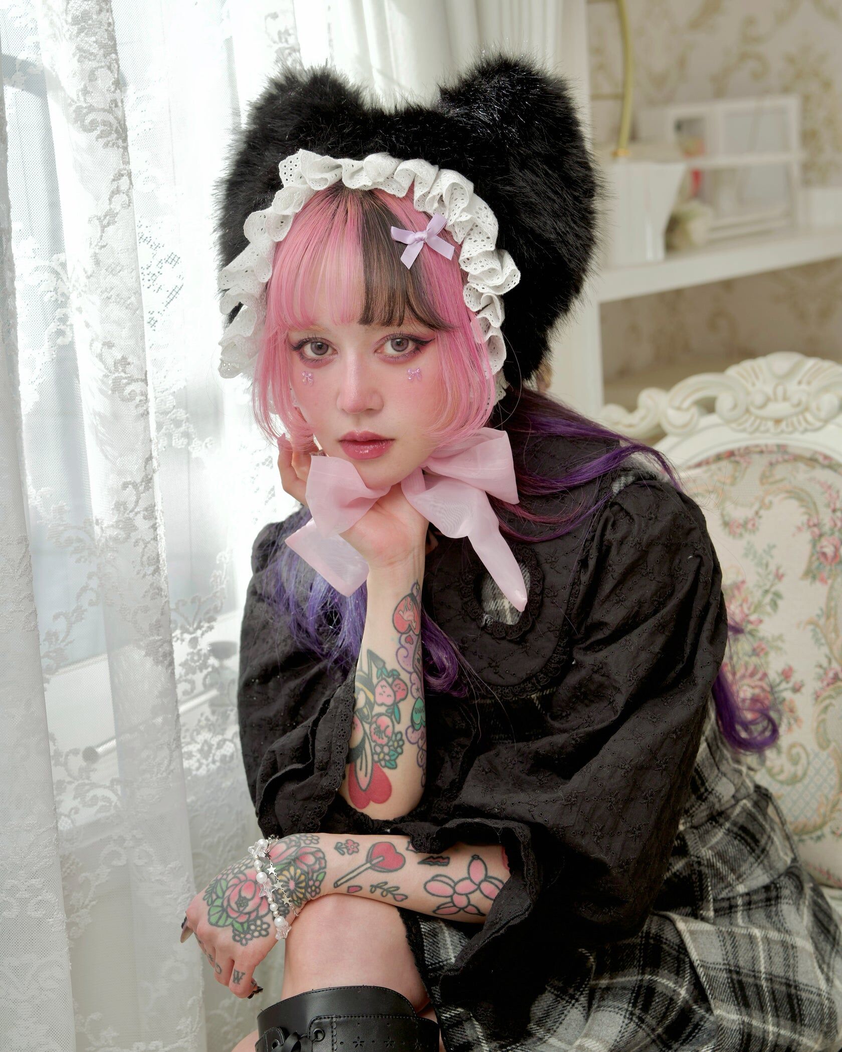 Kitty Dreams Ribbon Bonnet - BlackKITTYBONNET-BLK