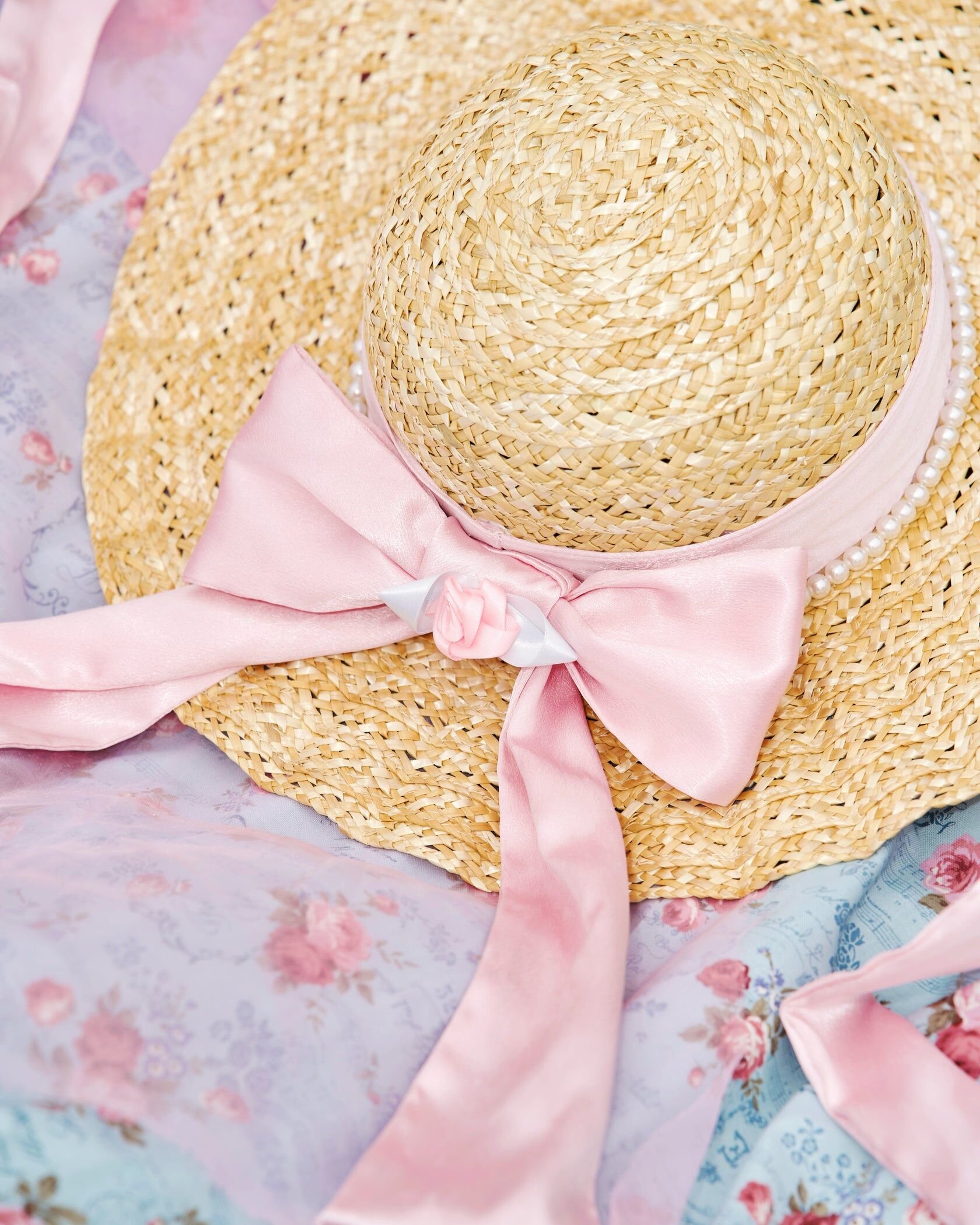 Château Ruffle Straw Hat Pink RibbonSTRWHTPNK