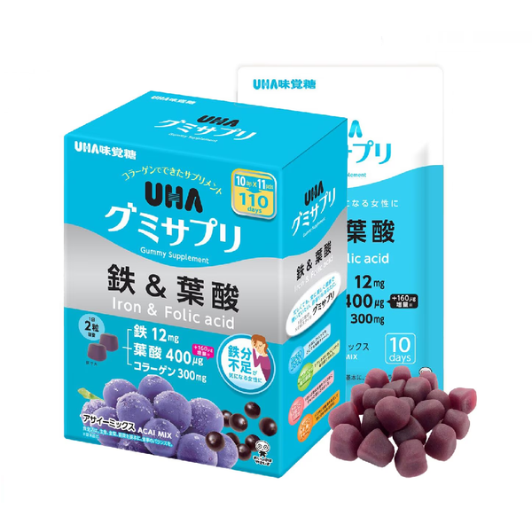 UHA Iron and Folic Acid Grape Flavored Gummy Supplement 220 Gummies (20 Gummies x 11 Packs) Parallel Import