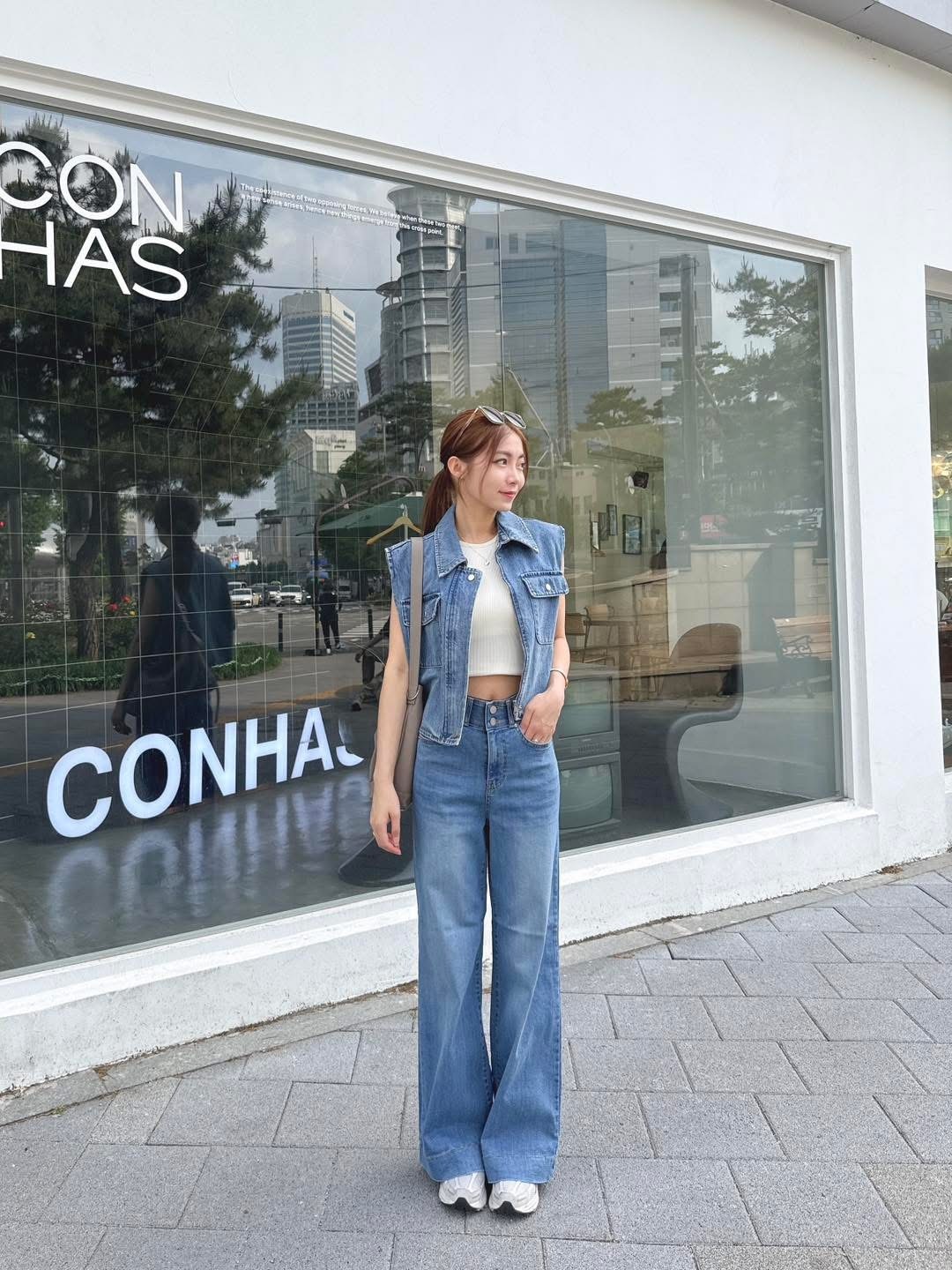 好評神褲家！神好穿顯瘦軟料雙釦牛仔寬褲(S/M)