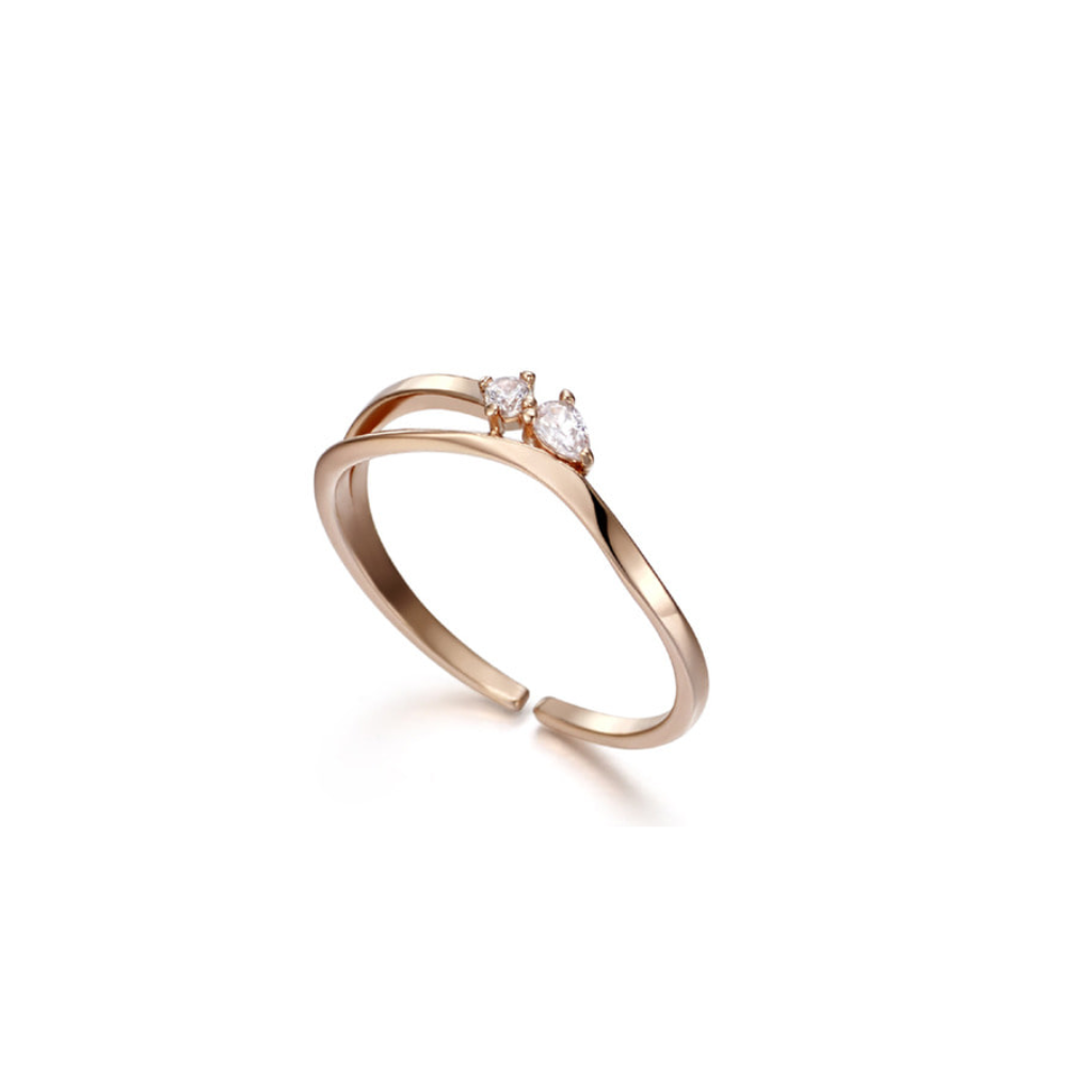 HKAG0213-015 프리사이즈 두줄 웨이브 반지 C24RB018-玫瑰金 (A15)