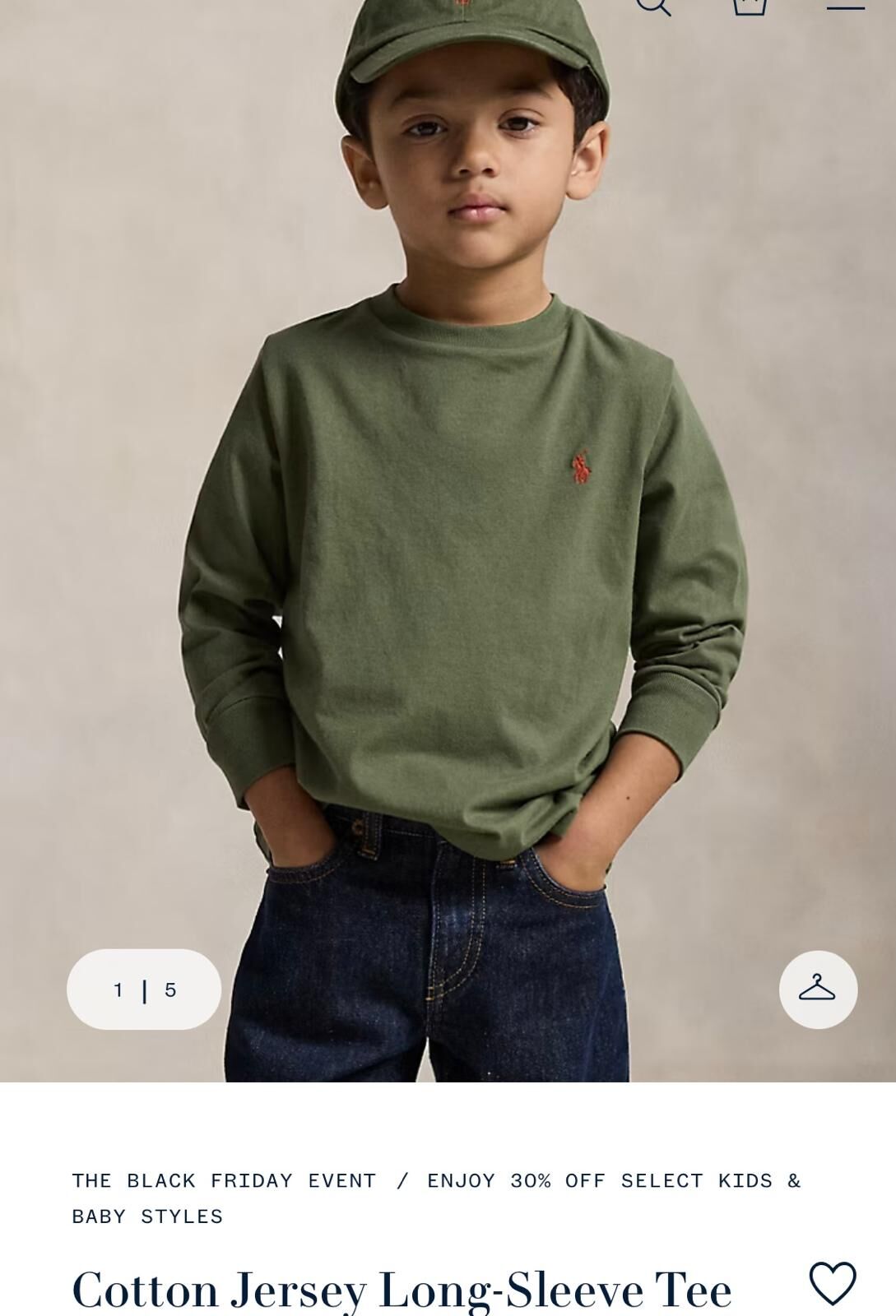 (現貨) 100%官方直送正貨 Polo Ralph Lauren Cotton Jersey Long Sleeve Tee (Boy 2-7) Size 4/5