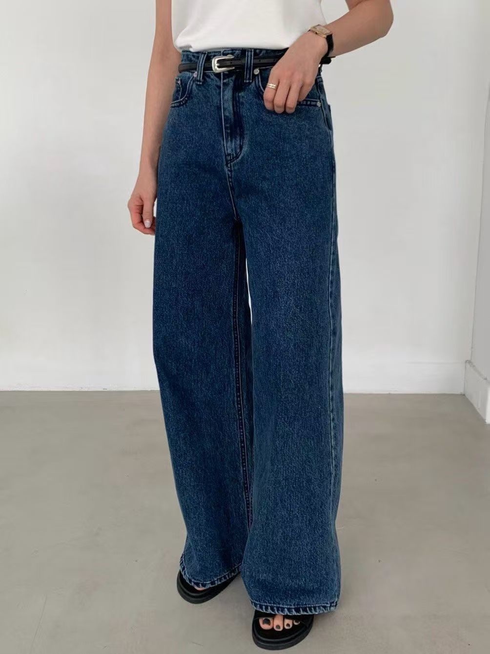 442 正韓簡約寬鬆直筒牛仔褲