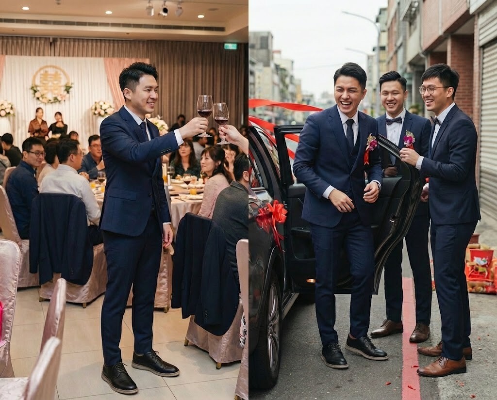 新郎婚禮皮鞋推薦，Sanly Joy 布萊恩真皮鞋具備軟底與氣墊，適合迎娶闖關與婚宴久站，是準新郎的最佳選擇。