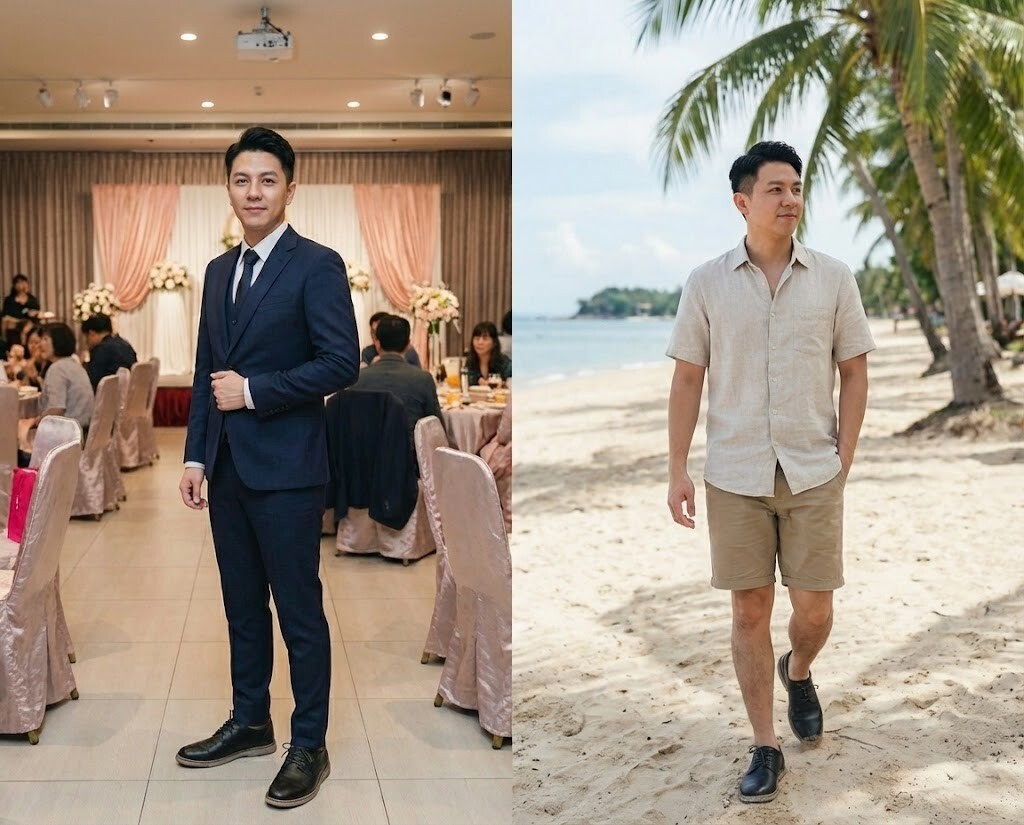 高 CP 值婚禮男鞋，Sanly Joy 布萊恩皮鞋設計百搭，不僅適合婚禮正式場合，婚後日常上班約會也能穿，拒絕一次性消費。