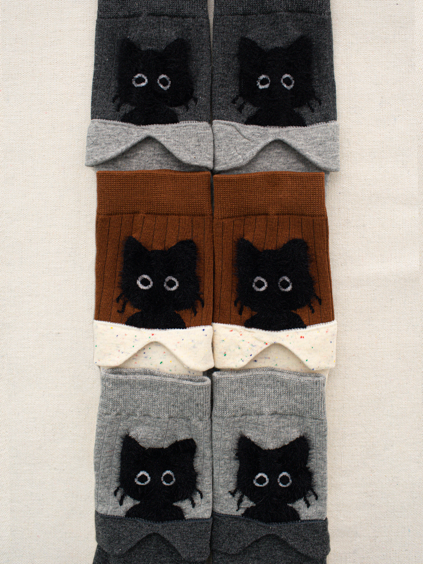雙色漸層貓咪中筒襪