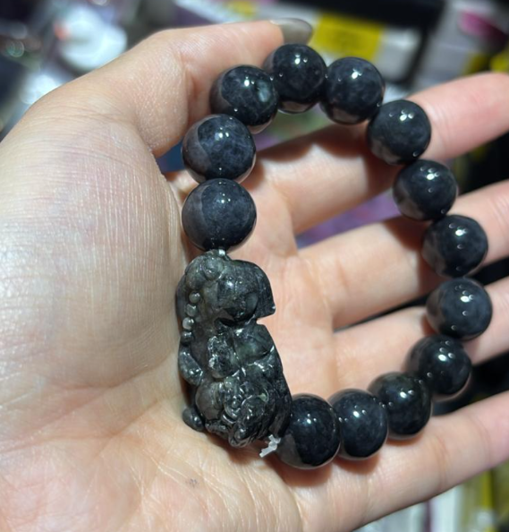 260211 - G45 13mm+烏雞翡翠貔貅雕刻手串（一物一證書）