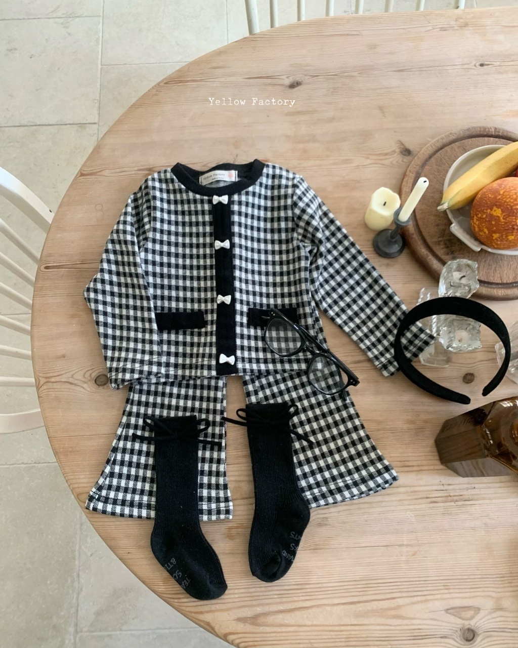 正韓春yellowfactory 兩色高級感格紋喇叭褲