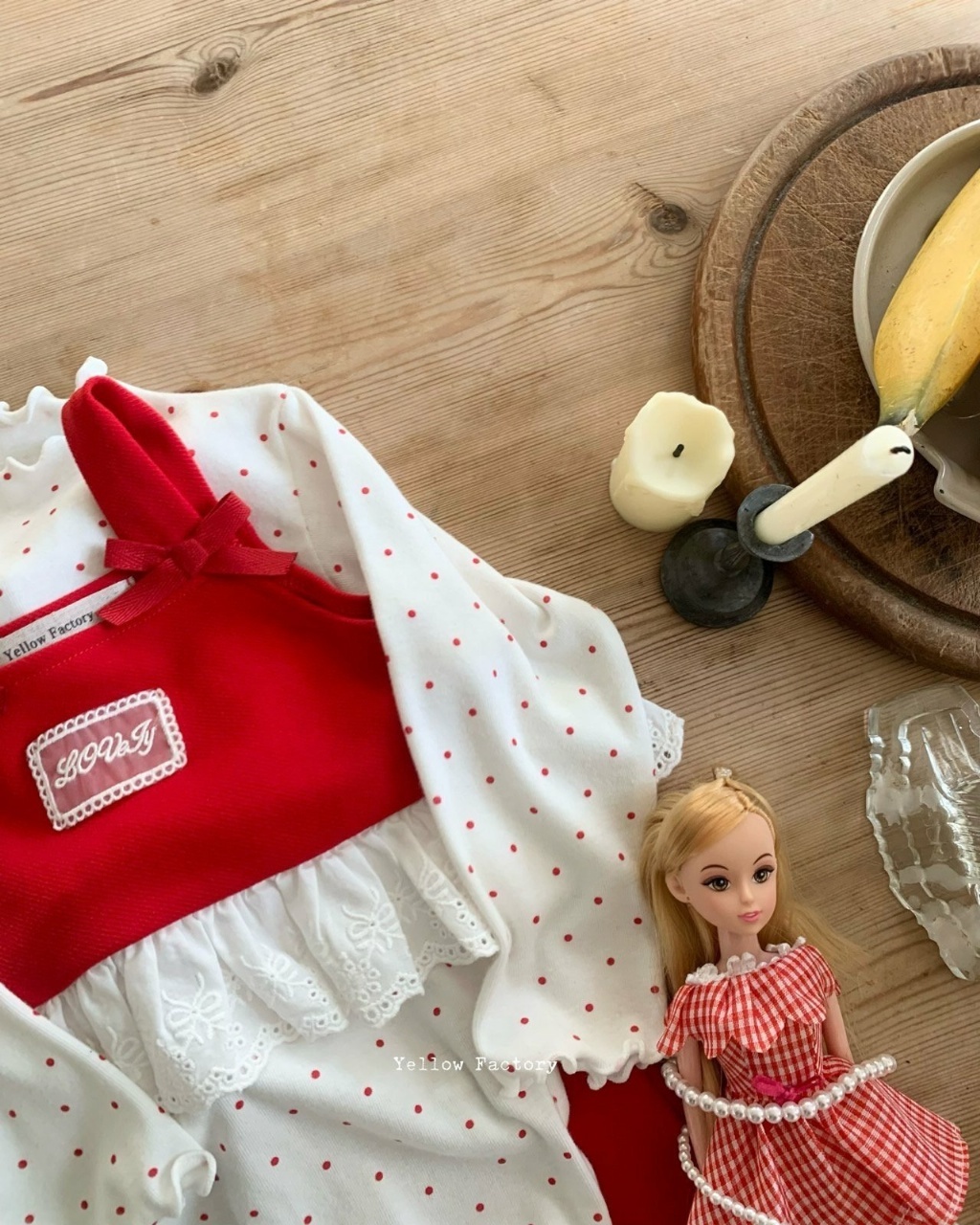 正韓春yellowfactory 點點木耳捲邊上衣