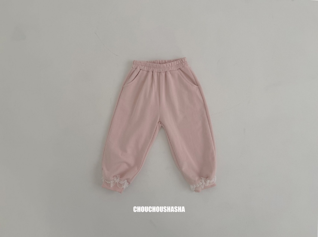 正韓春Chouchoushasha 粉嫩色蕾絲縮口褲