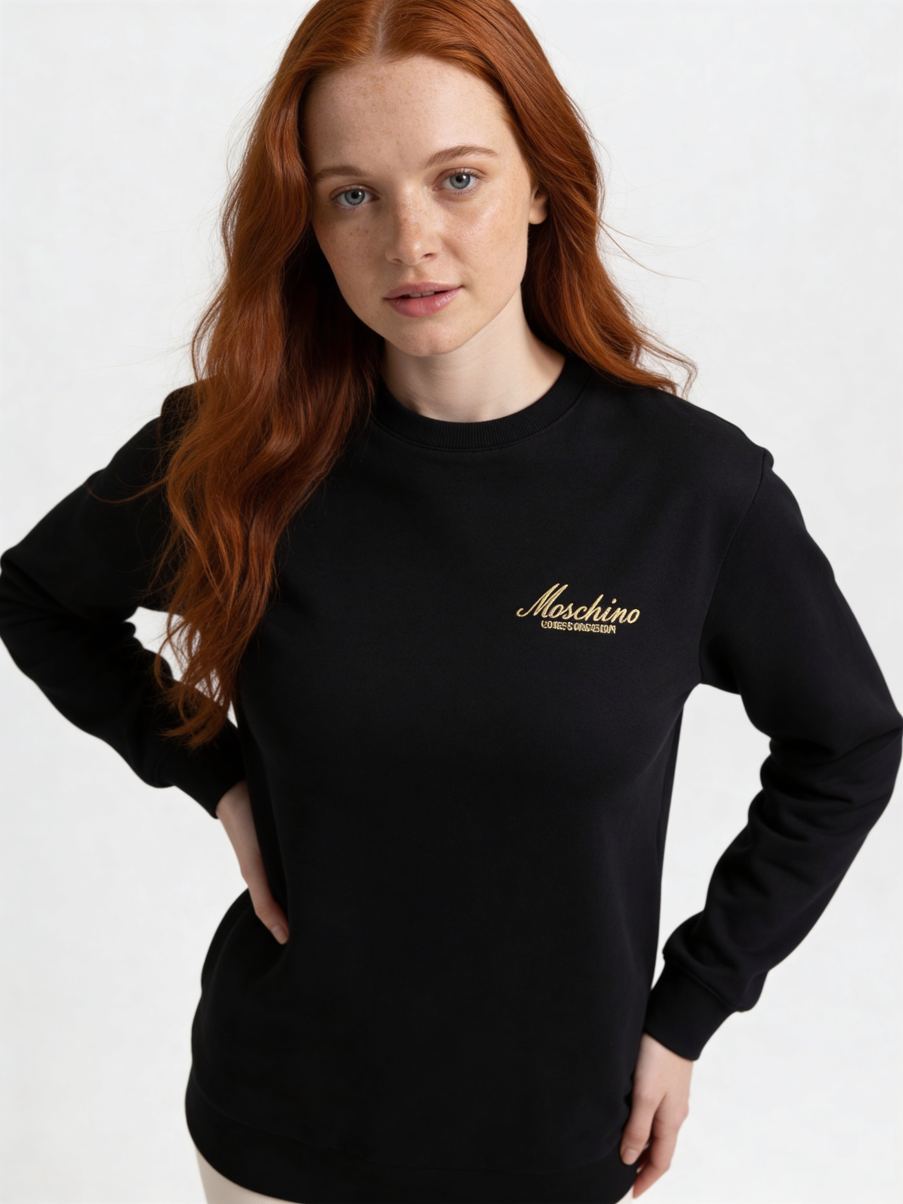 Moschino 黑色刺繡Logo 圓領衛衣 男女可穿