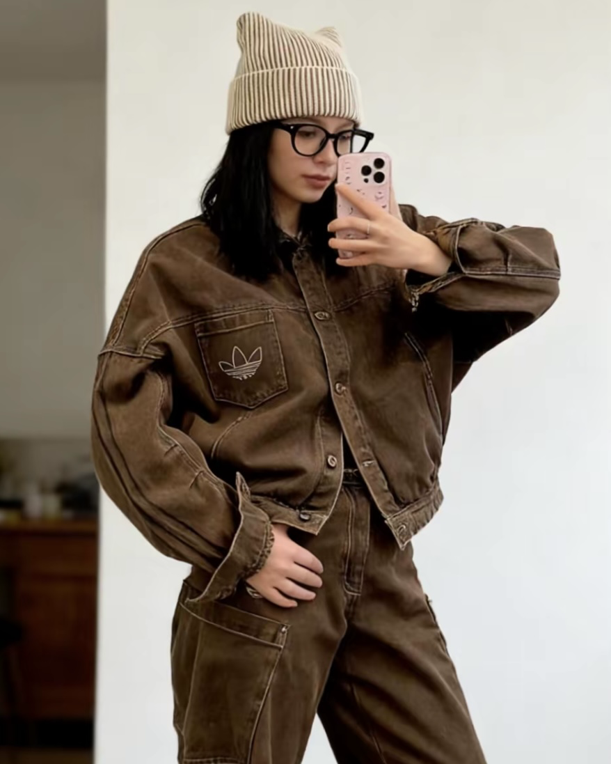 Adidas 丹寧 牛仔 外套 復古 水洗 oversize 三葉草 刺繡 卡其色 牛仔藍