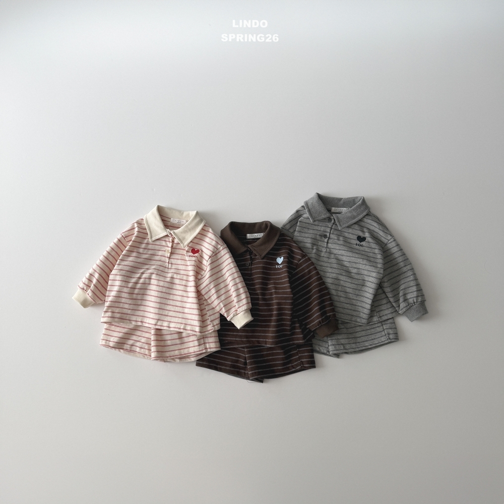 正韓春LINDO 愛心橫條短褲套裝