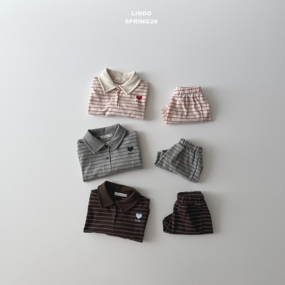 正韓春LINDO 愛心橫條短褲套裝