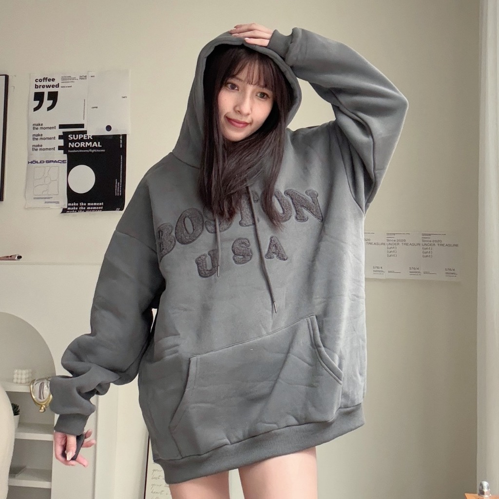 80679 BOSTON 毛毛刺繡帽T (J)