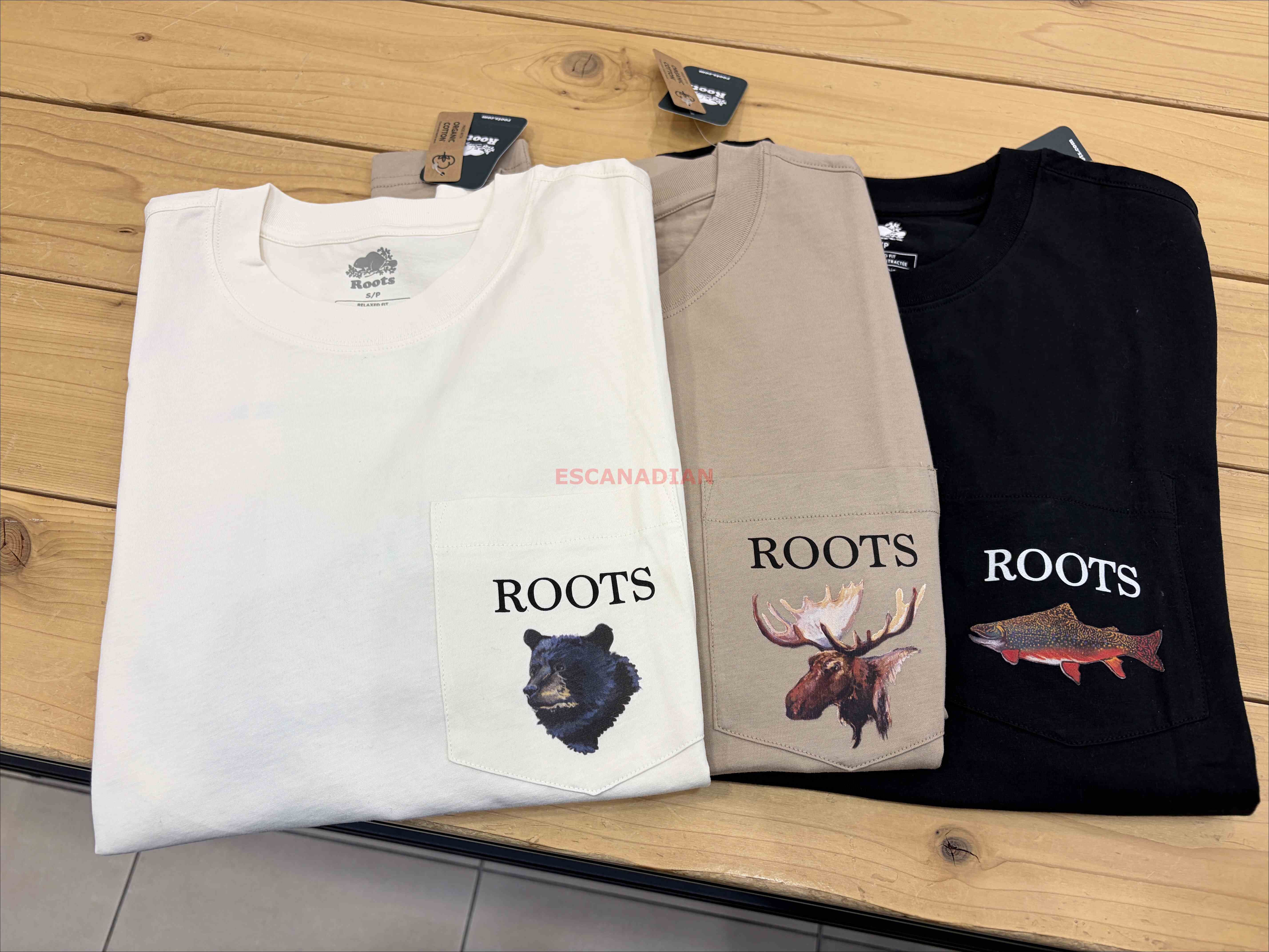 ROOTS 男大人 動物系列 正反圖 小口袋 寬版(Relaxed) 短TEE (3色)