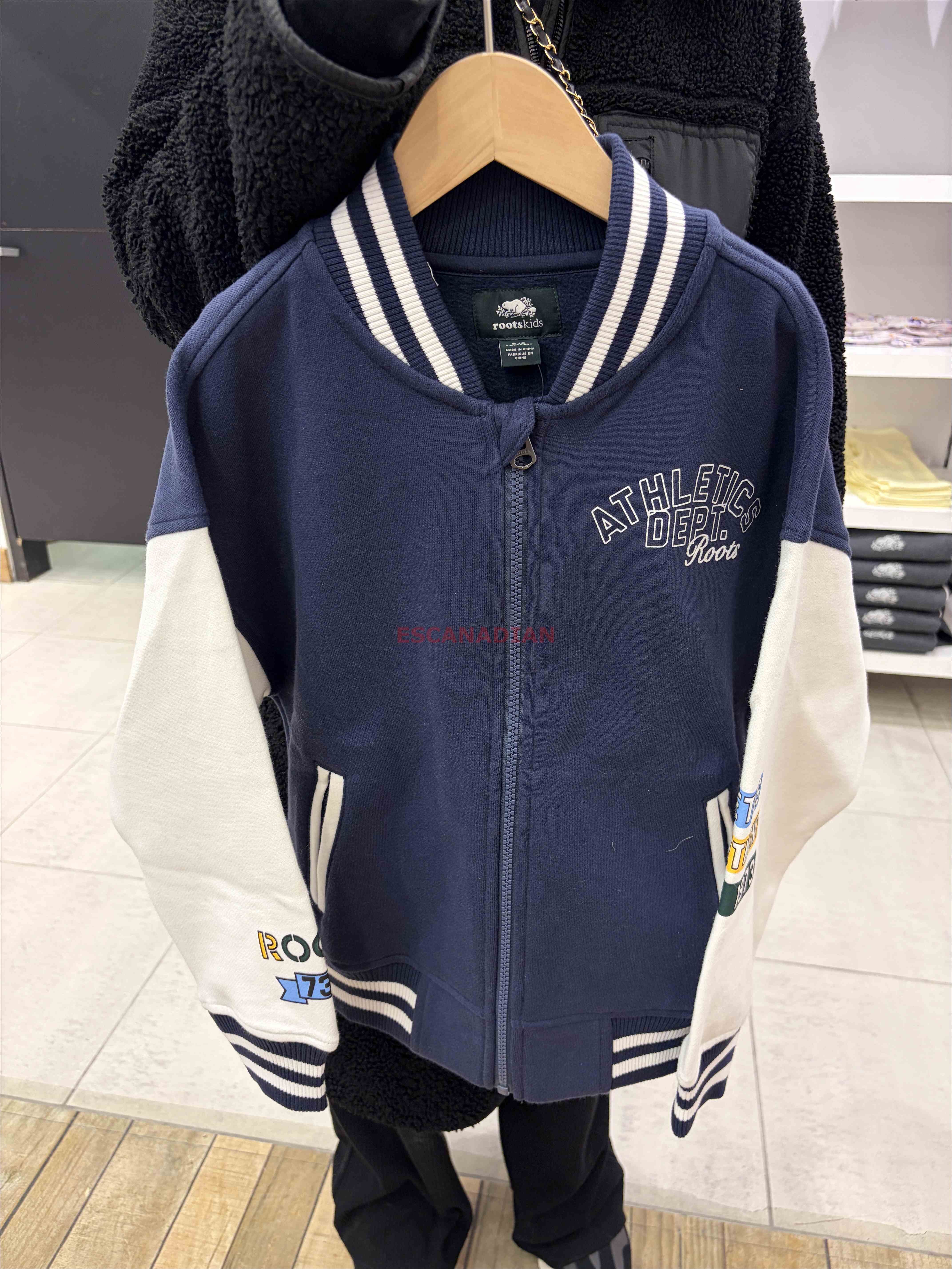 ROOTS 大童 運動系列 Athletic 寬版落肩 正反圖 棉質 刷毛 棒球外套