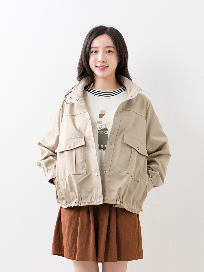 口袋夾克外套條紋上衣鬆緊腰打褶短褲組合