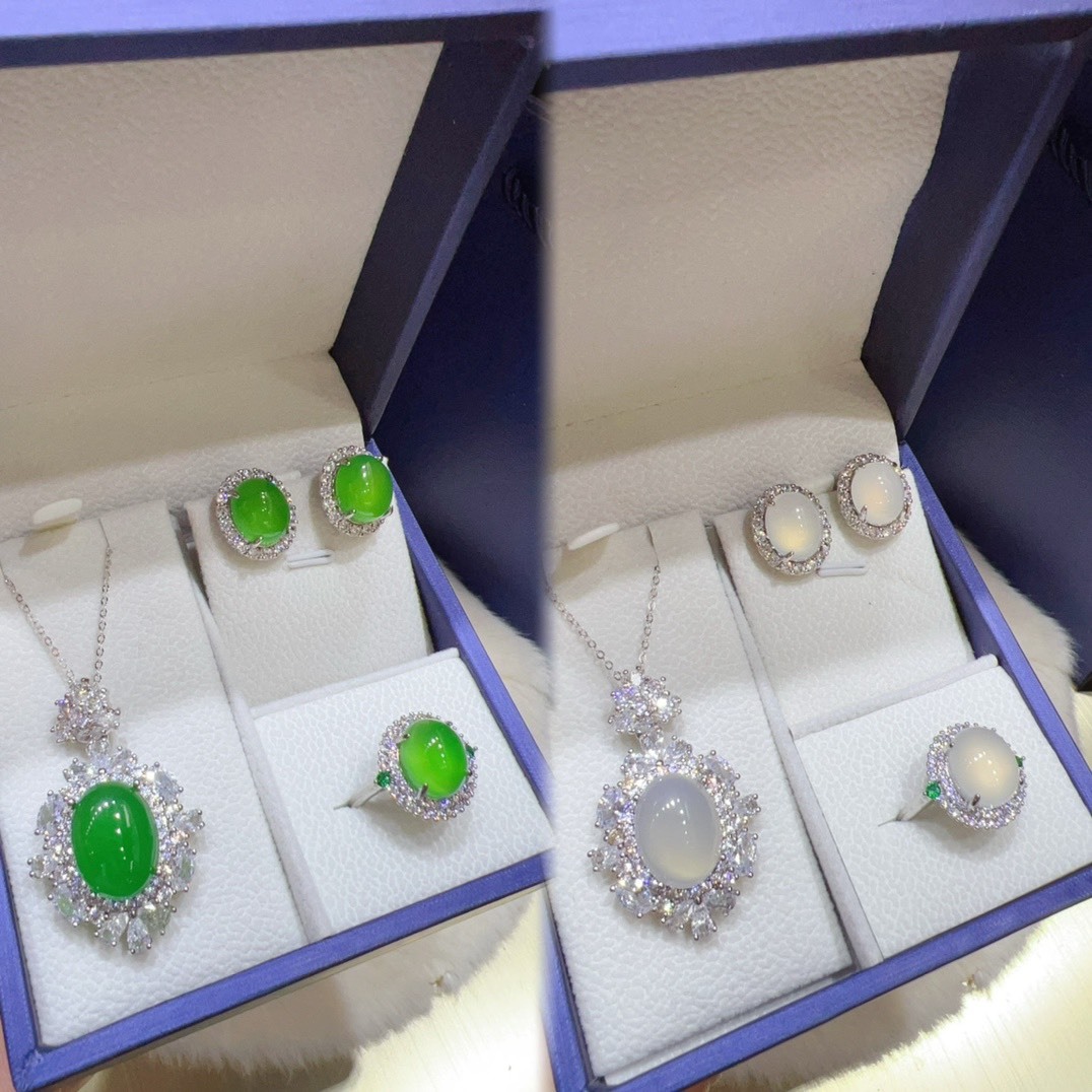 奢華玉髓套組｜帝王綠& 白翡平替 ｜首選大克拉鴿子蛋