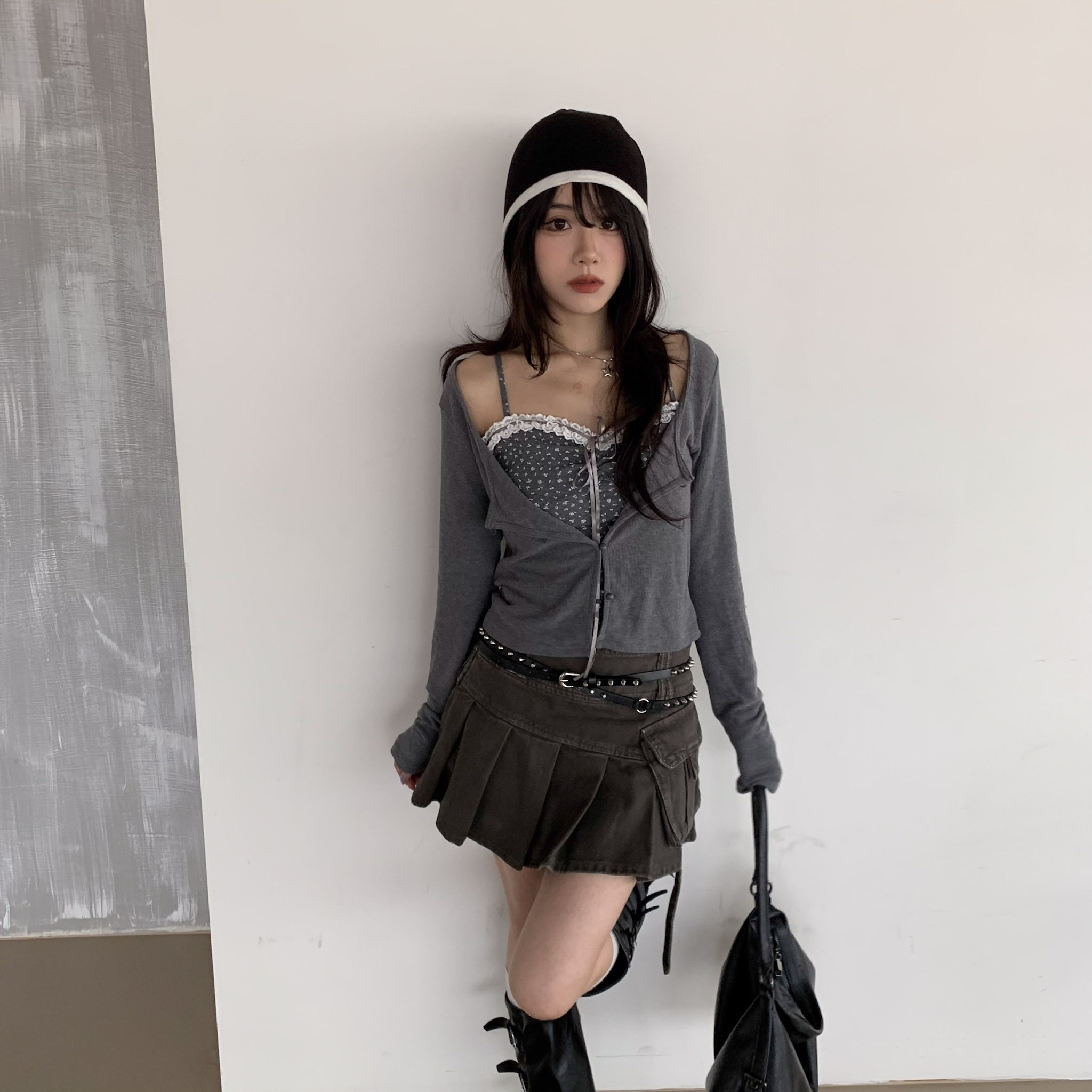 ISA_美高學姊 水洗牛仔設計感百褶褲裙_61057