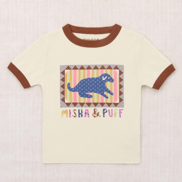 Misha & Puff 相框狗狗滾邊上衣 Dog Collage Ringer Tee - Marzipan