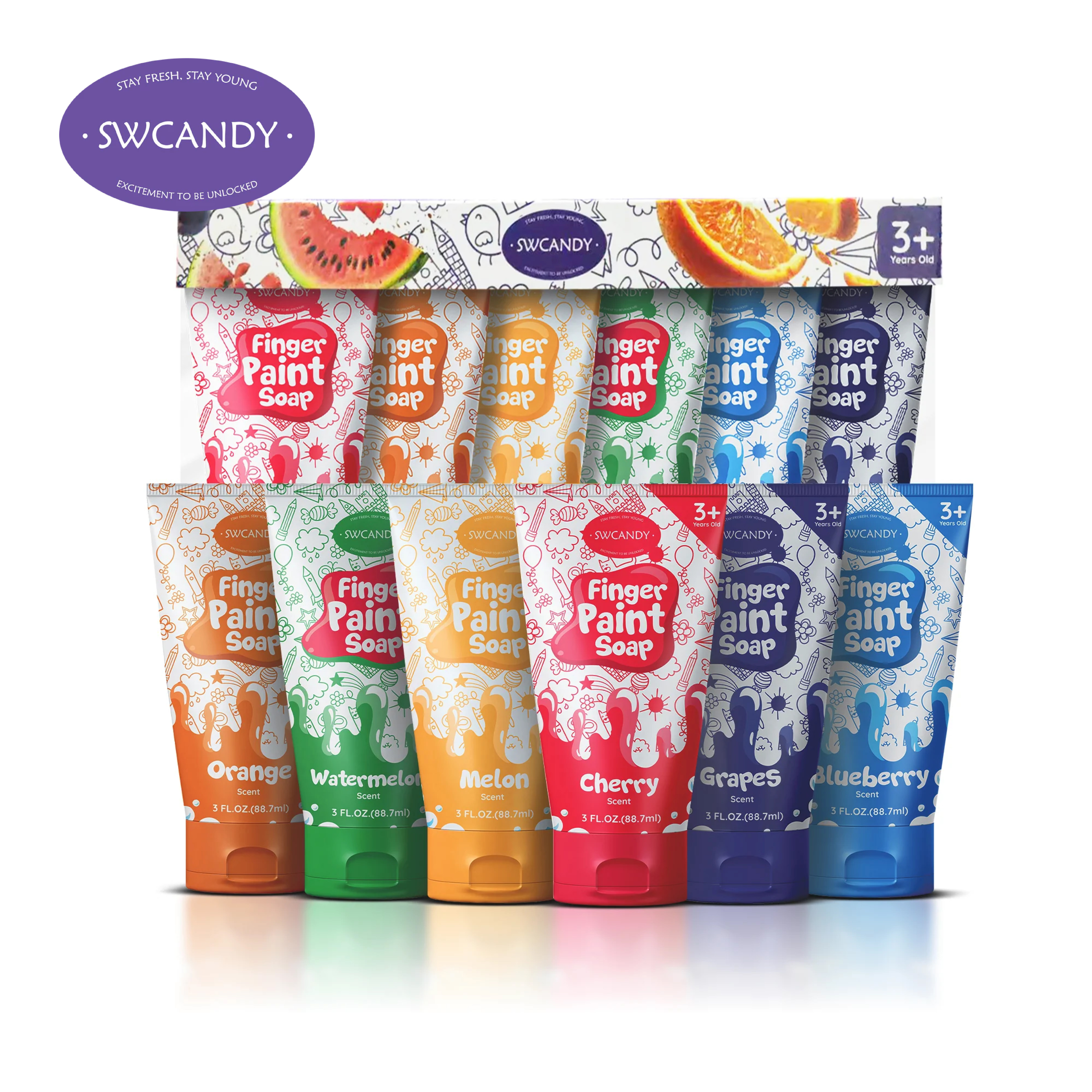 SWCANDY Finger Paint Soap Set of 6 - Fun, Non-Toxic Creative Play for Kids