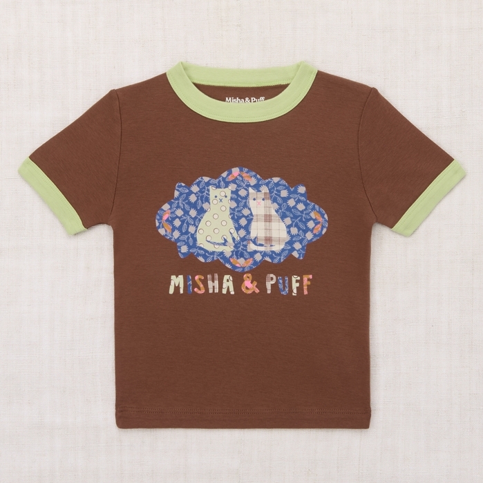 Misha & Puff 夢境小貓滾邊上衣 Barn Cats Collage Ringer Tee - Cola