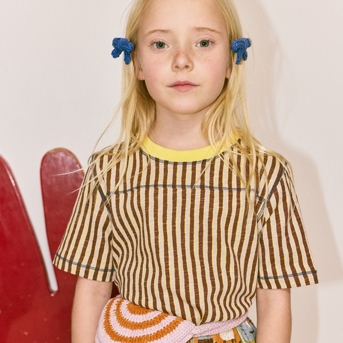 Misha & Puff 休閒條紋短袖上衣 Nino Tee  - Cola Painterly Stripe