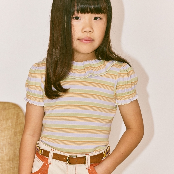 Misha & Puff 荷葉領小泡袖T恤 Balloon Sleeve Paloma Tee - Mist Avenue Stripe