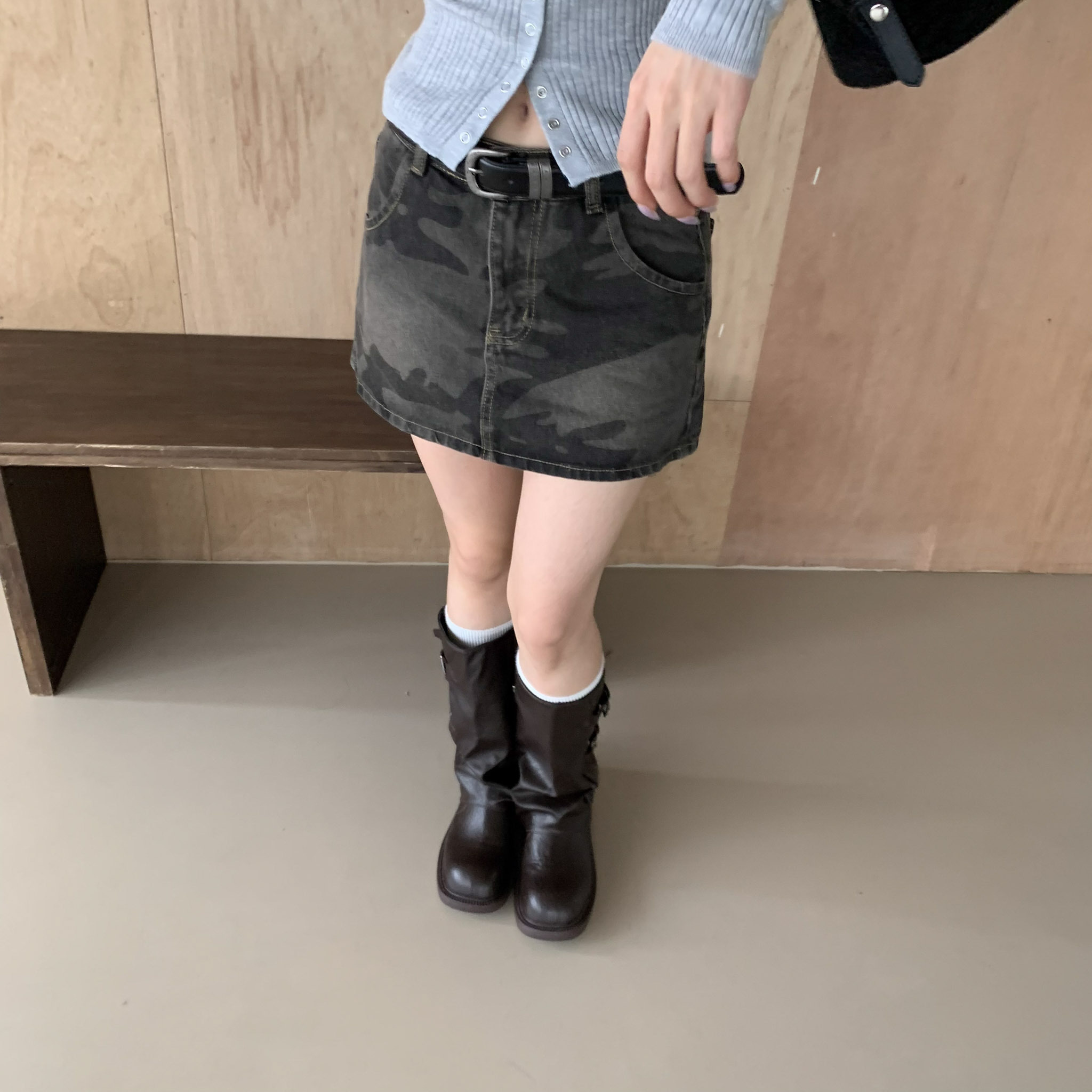 ISA_定格2000s 低調存在做舊迷彩褲裙_61056