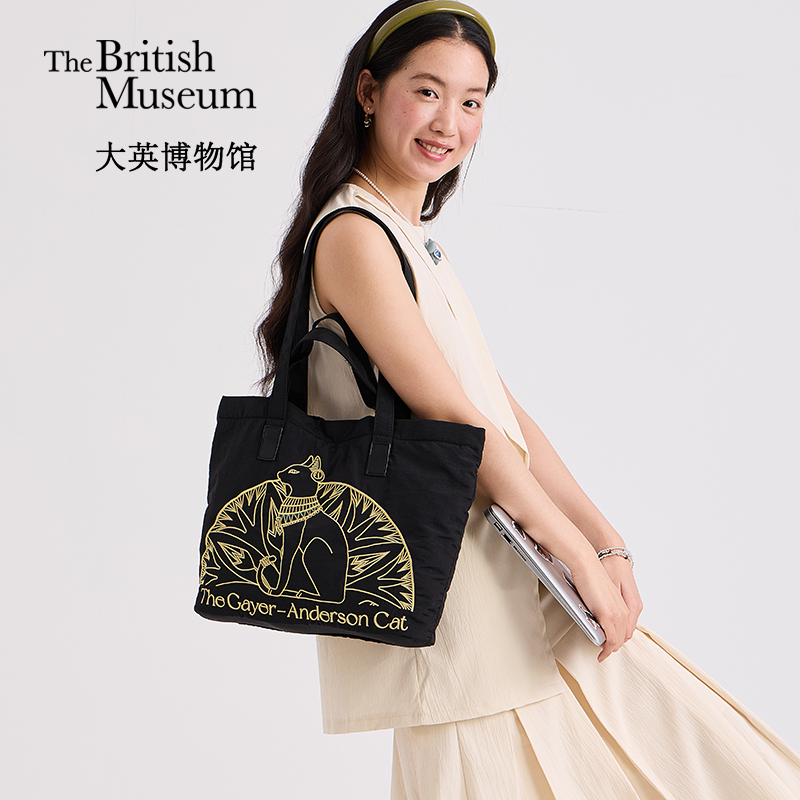 大英博物館｜安德森貓系列｜輕便大容量手提兩用單肩包-黑色