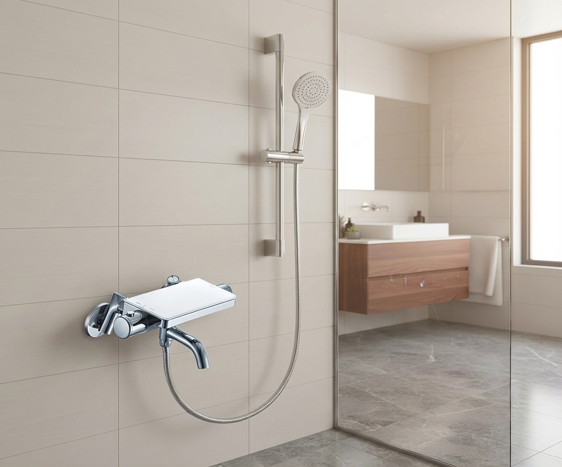 LOLAT平台式恆溫淋浴水龍頭升降桿組-鉻白色STX2592H。