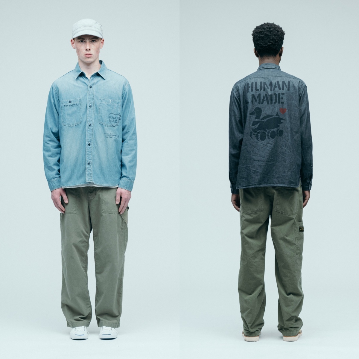 預購┃日本製 HUMAN MADE MILITARY CHAMBRAY SHIRT 愛心 鴨子 復古水洗長袖襯衫