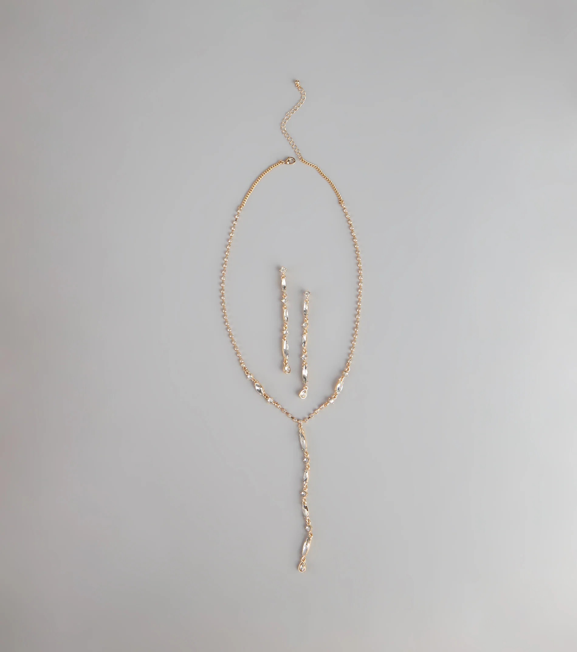 Lux Gold金色吊墜飾水鑽耳環+項鍊套組