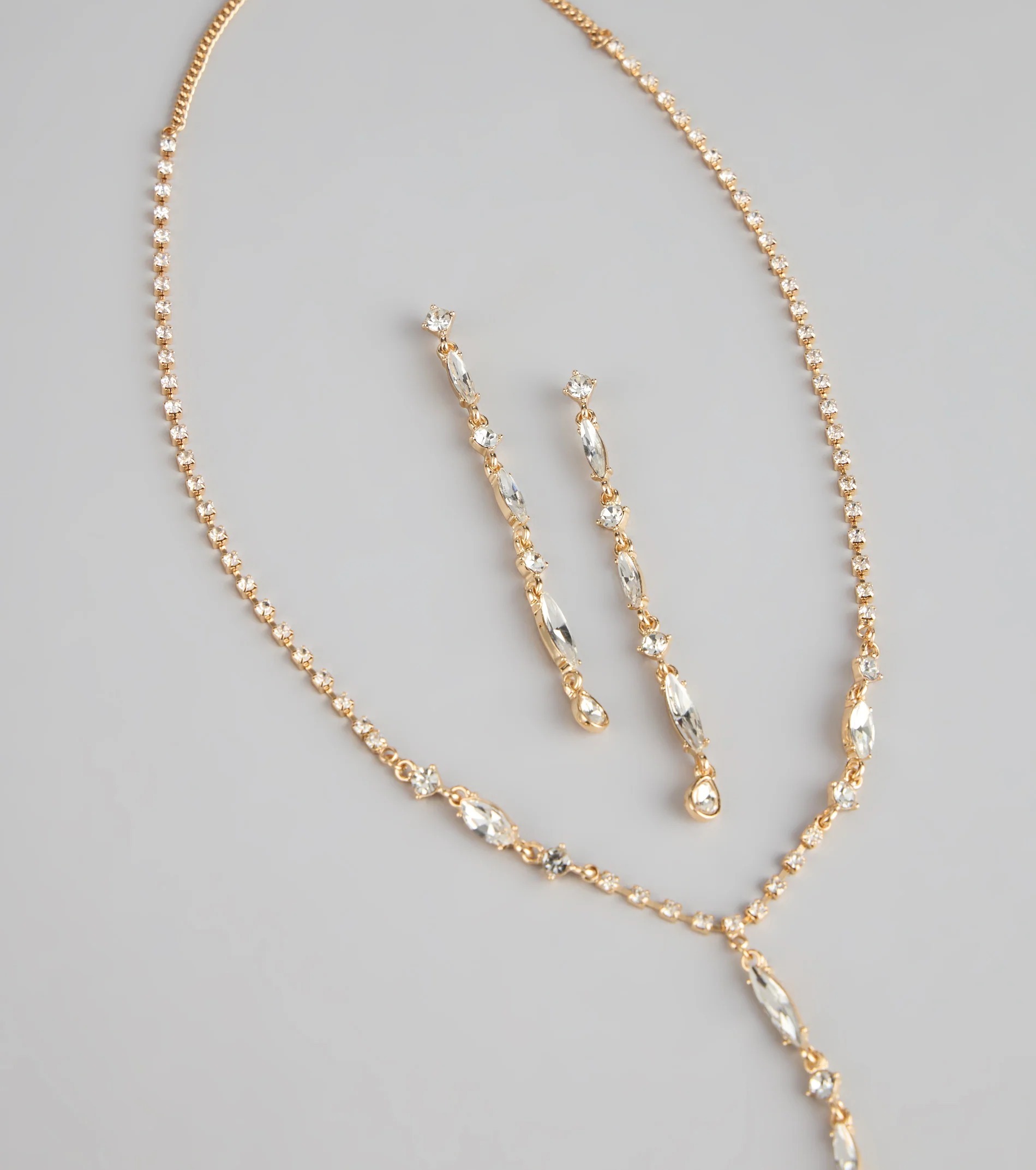 Lux Gold金色吊墜飾水鑽耳環+項鍊套組