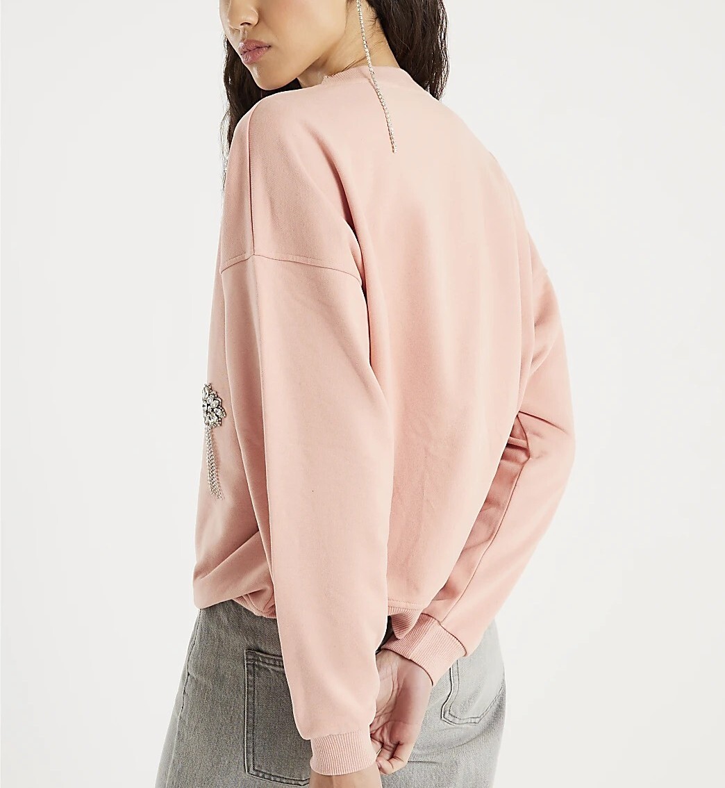 Sweeet Pink粉紅色手工寶石鑽流蘇刷毛Sweatshirt上衣
