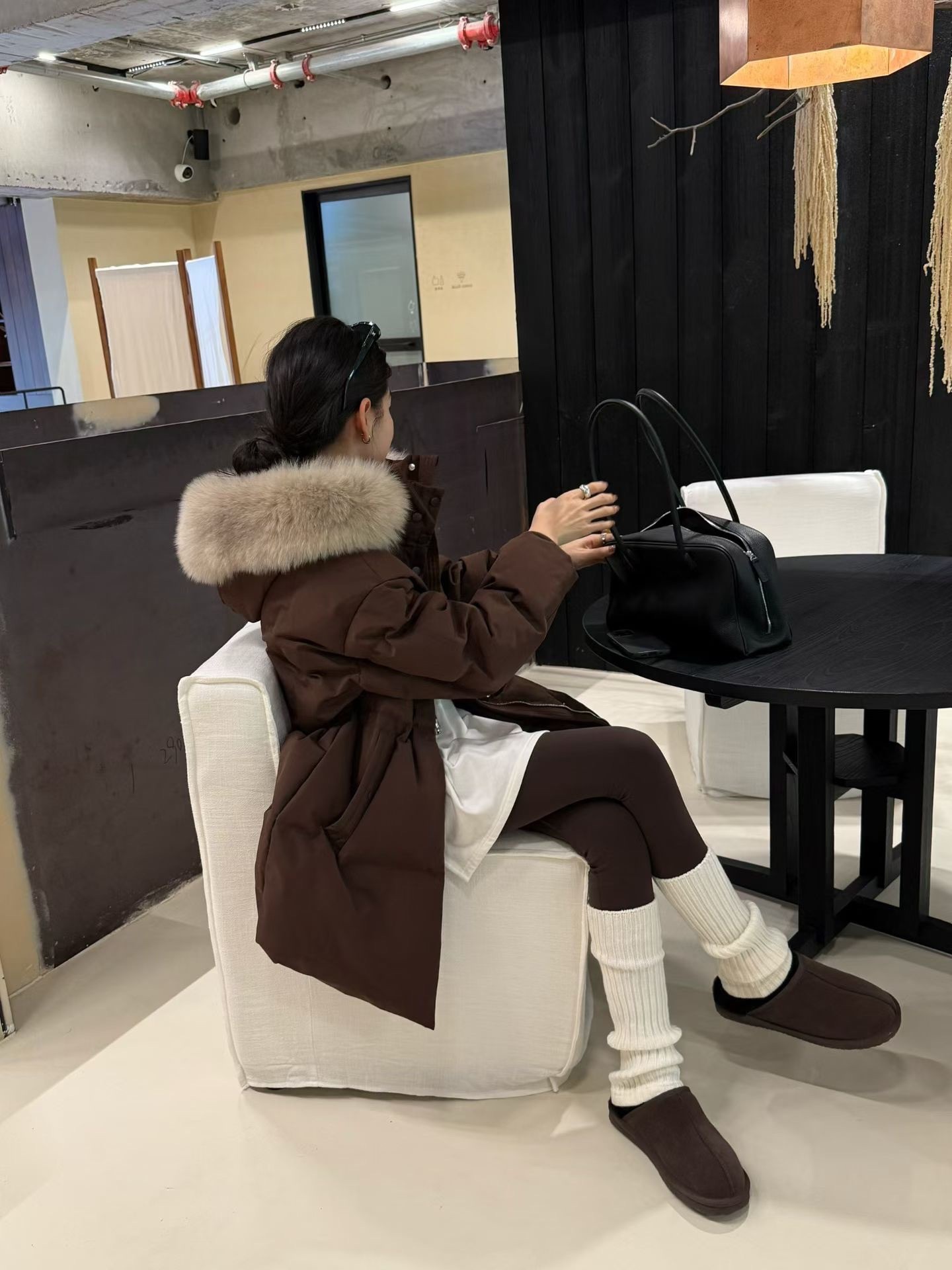 （現貨）#AG58 高訂皮草羽絨縮腰連帽外套(黑/杏/棕/橄欖綠)