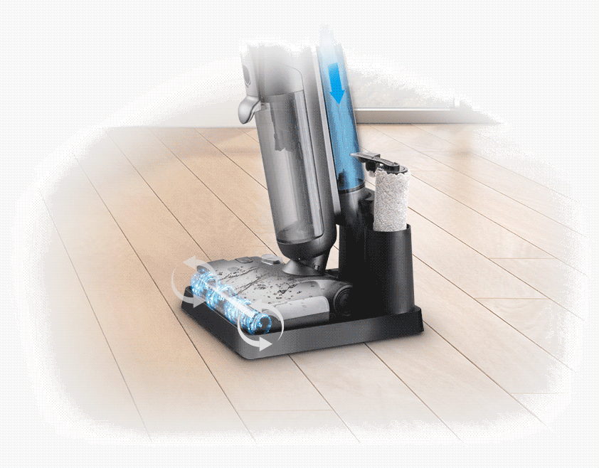 德國寶WVC-21DC無線拖地吸塵機智能自潔滾刷清洗演示