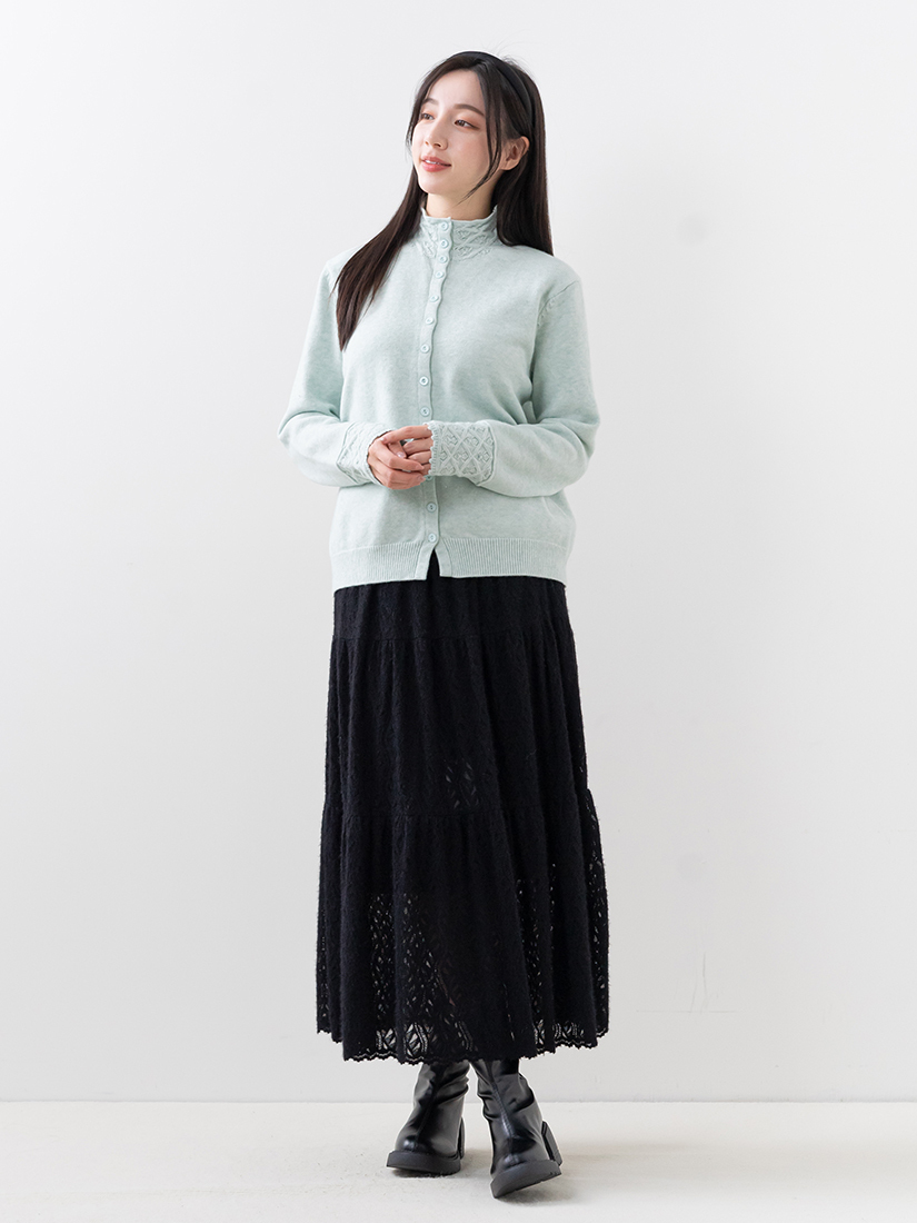 菱格鏤空蕾絲領莫代爾棉柔感針織外套