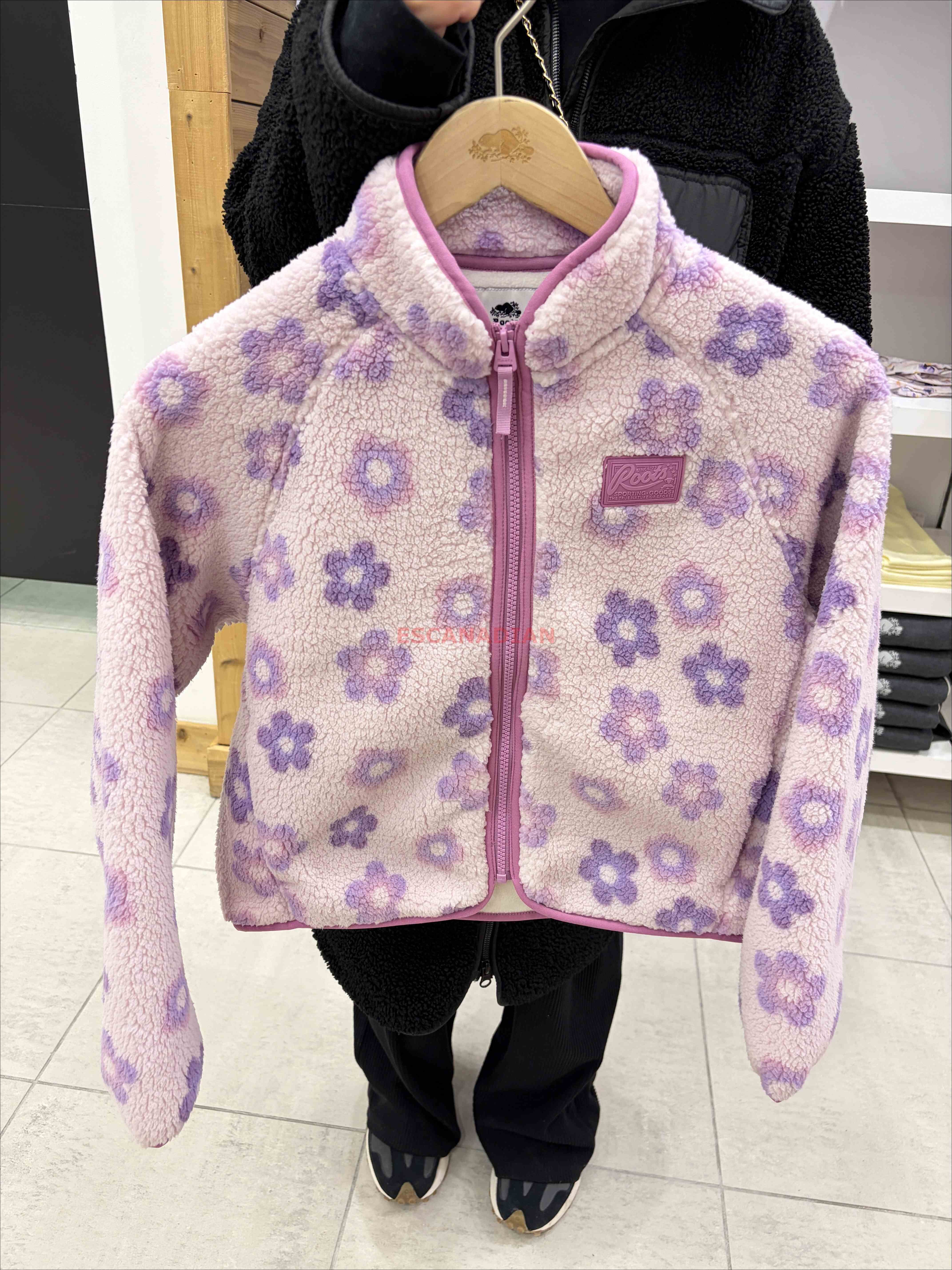 ROOTS 女大童 QQ毛 滿版 保暖 落肩寬版 刷毛 外套