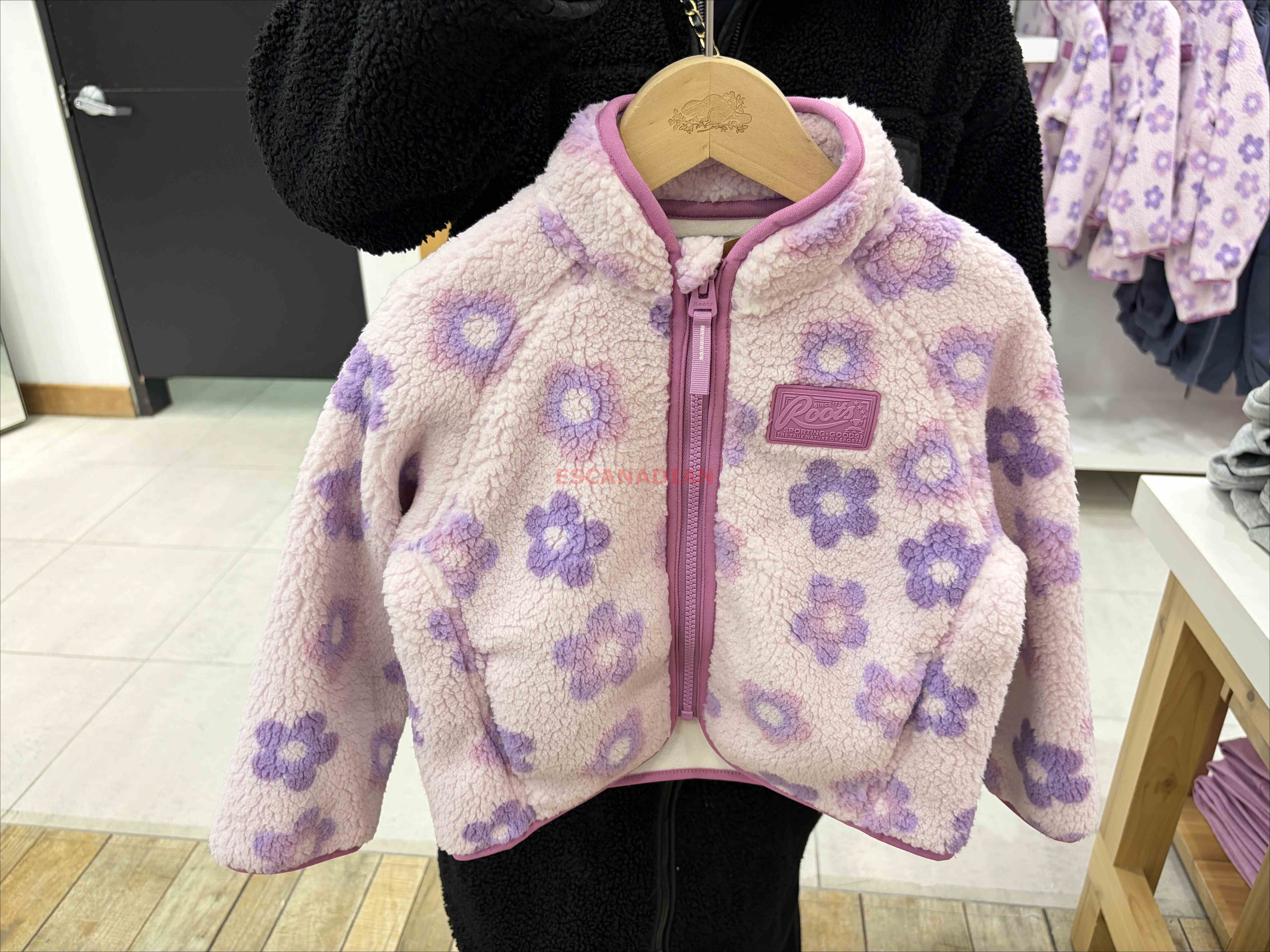 ROOTS 小女童 QQ毛 滿版 保暖 落肩寬版 刷毛 外套