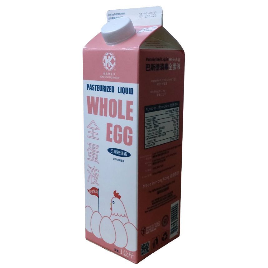 香港聯泰行100% 巴斯德消毒全蛋液 100% Pasteurized Liquid Whole Egg  945毫升/支   (冷凍 0-4 ℃)
