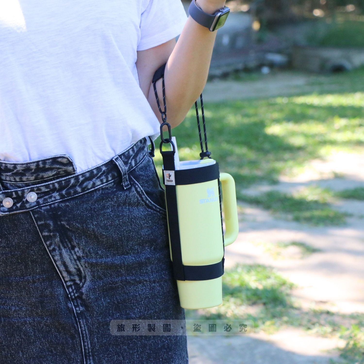 TREEP 吸管隨手杯 - 把手保溫瓶織帶提環杯套 - 質感黑