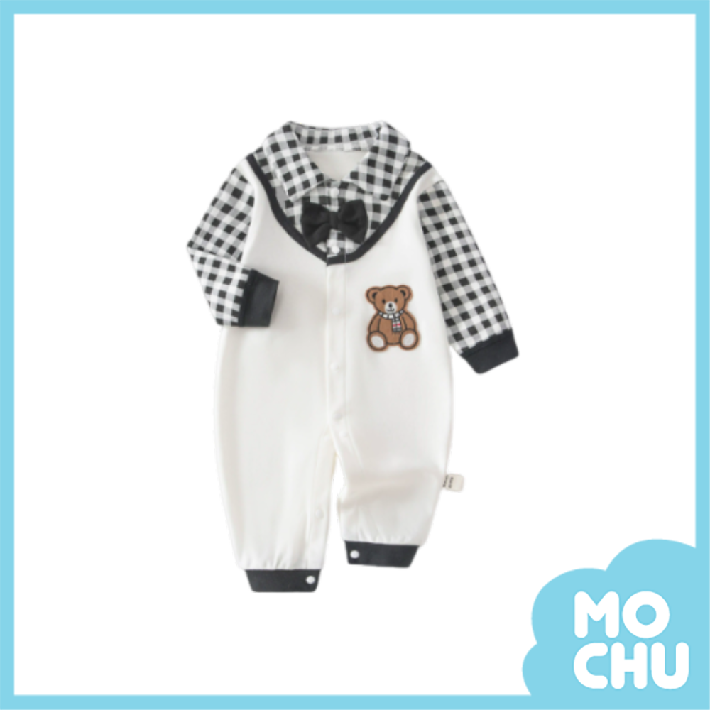 學院風熊格紋假兩件連身衣