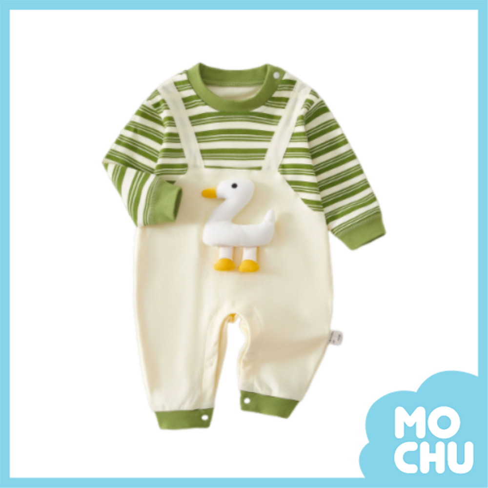 條紋鵝假兩件連身衣