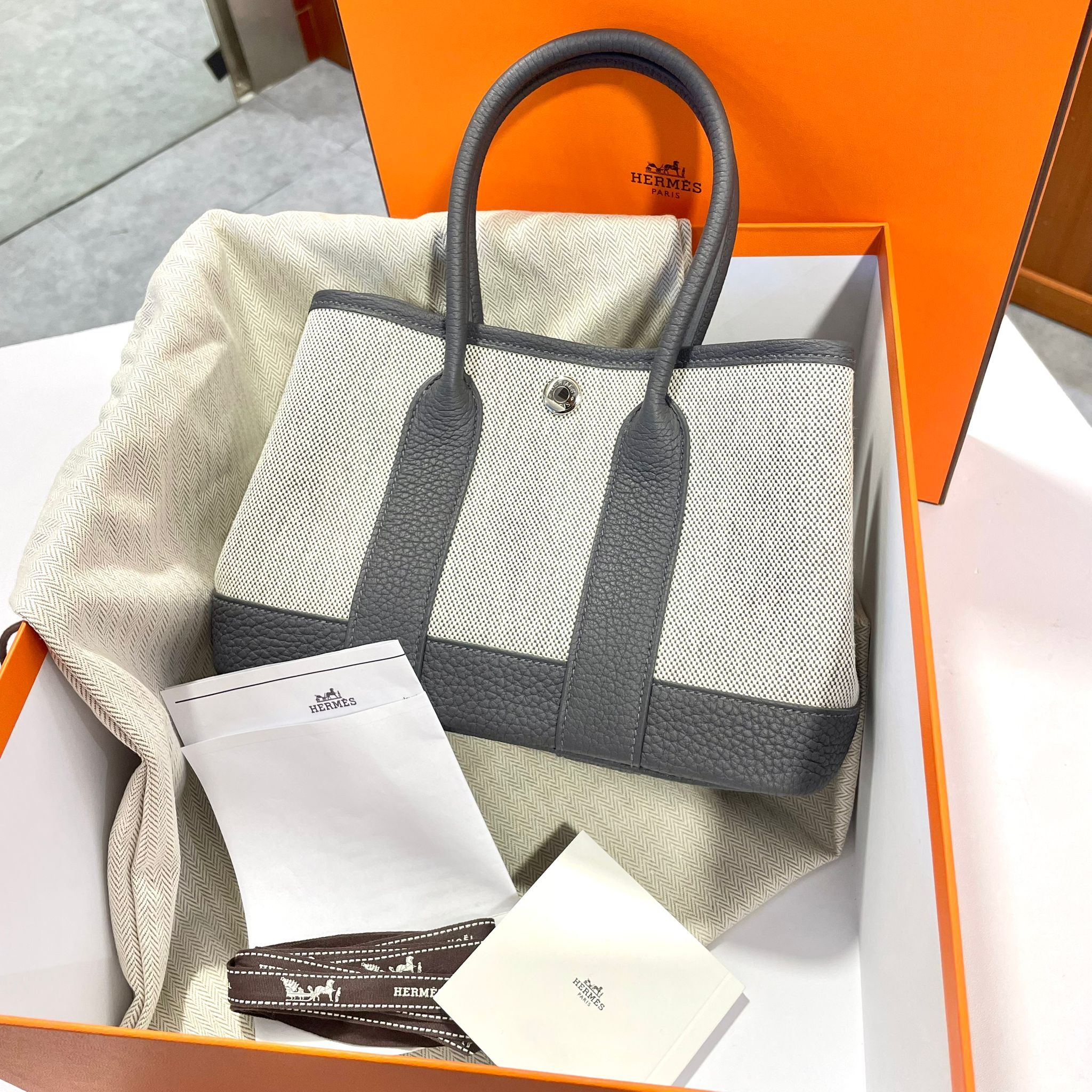 全新HERMES MINI GARDEN PARTY 23 K刻 石板灰帆布 #GP23 #BRAND NEW #香榭站正品