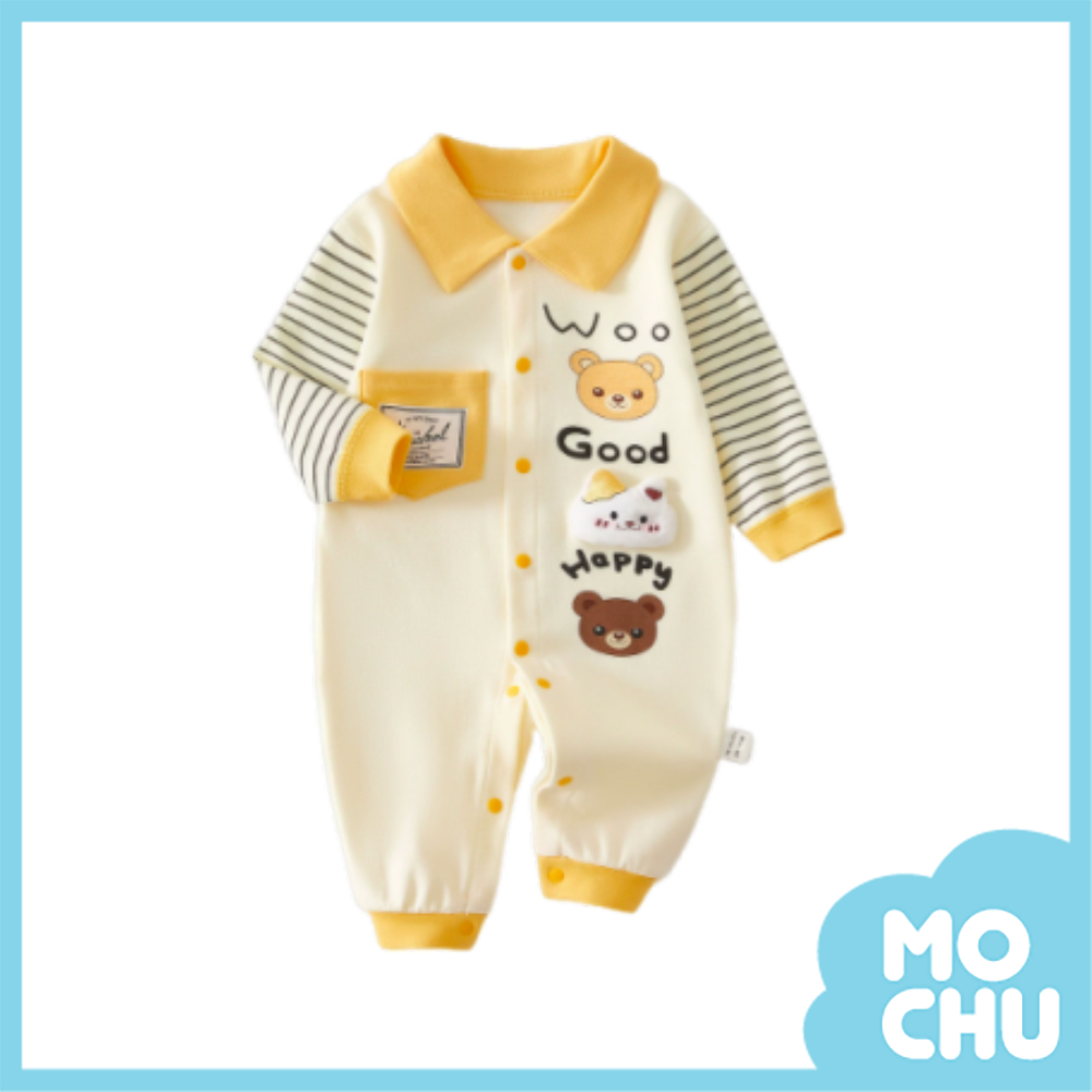 翻領動物園長袖連身衣