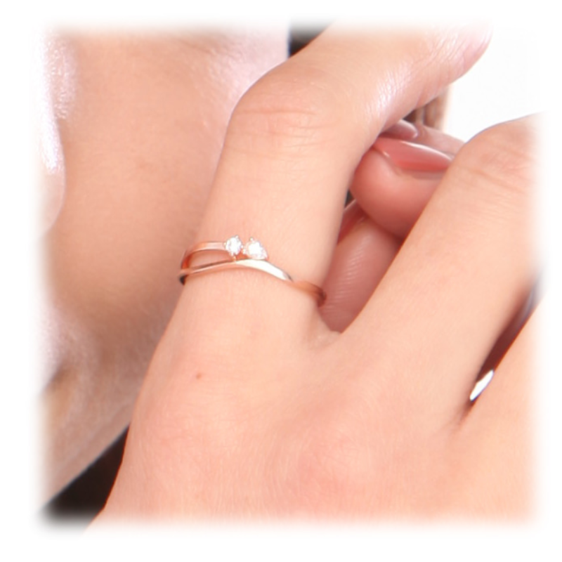 HKAG0213-015 프리사이즈 두줄 웨이브 반지 C24RB018-玫瑰金 (A15)