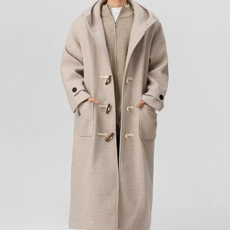 冬天超好看小個子也能穿，絨毛加厚加厚牛角扣連帽大衣